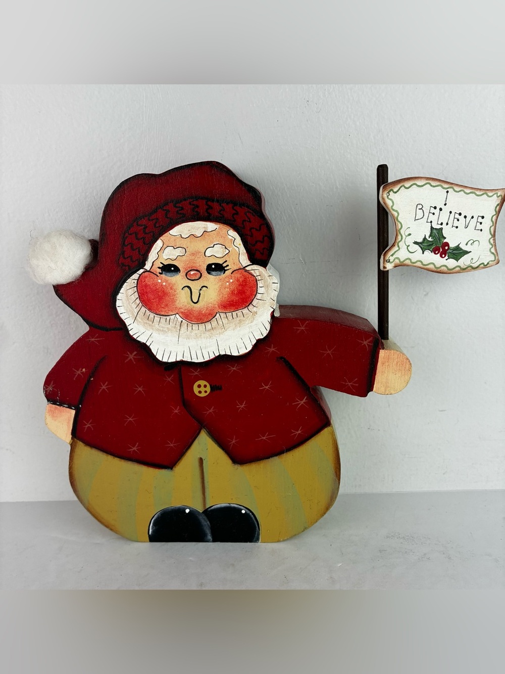 Hand Painted “I Believe” Wood Standing Santa - So Cute for Christmas!